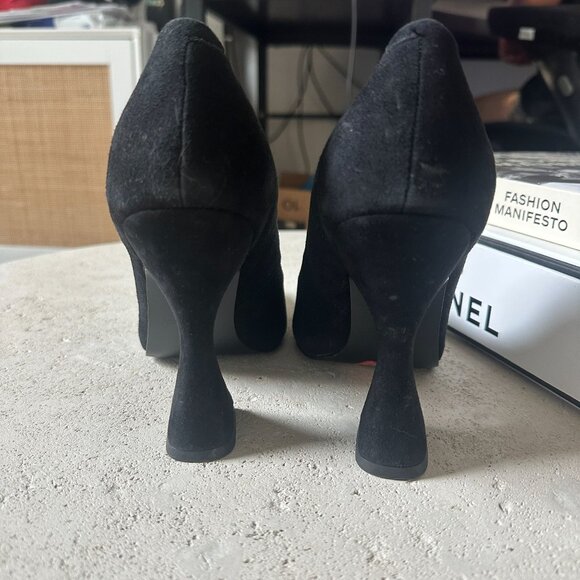 Steve Madden Suede Black Zana Sculpted Heel Pointed-Toe Pumps Dress Shoe Size 8M - Picture 5 of 9